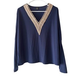 SHEIN Women’s Navy Guipure Lace Panel Drop Shoulder Tee
